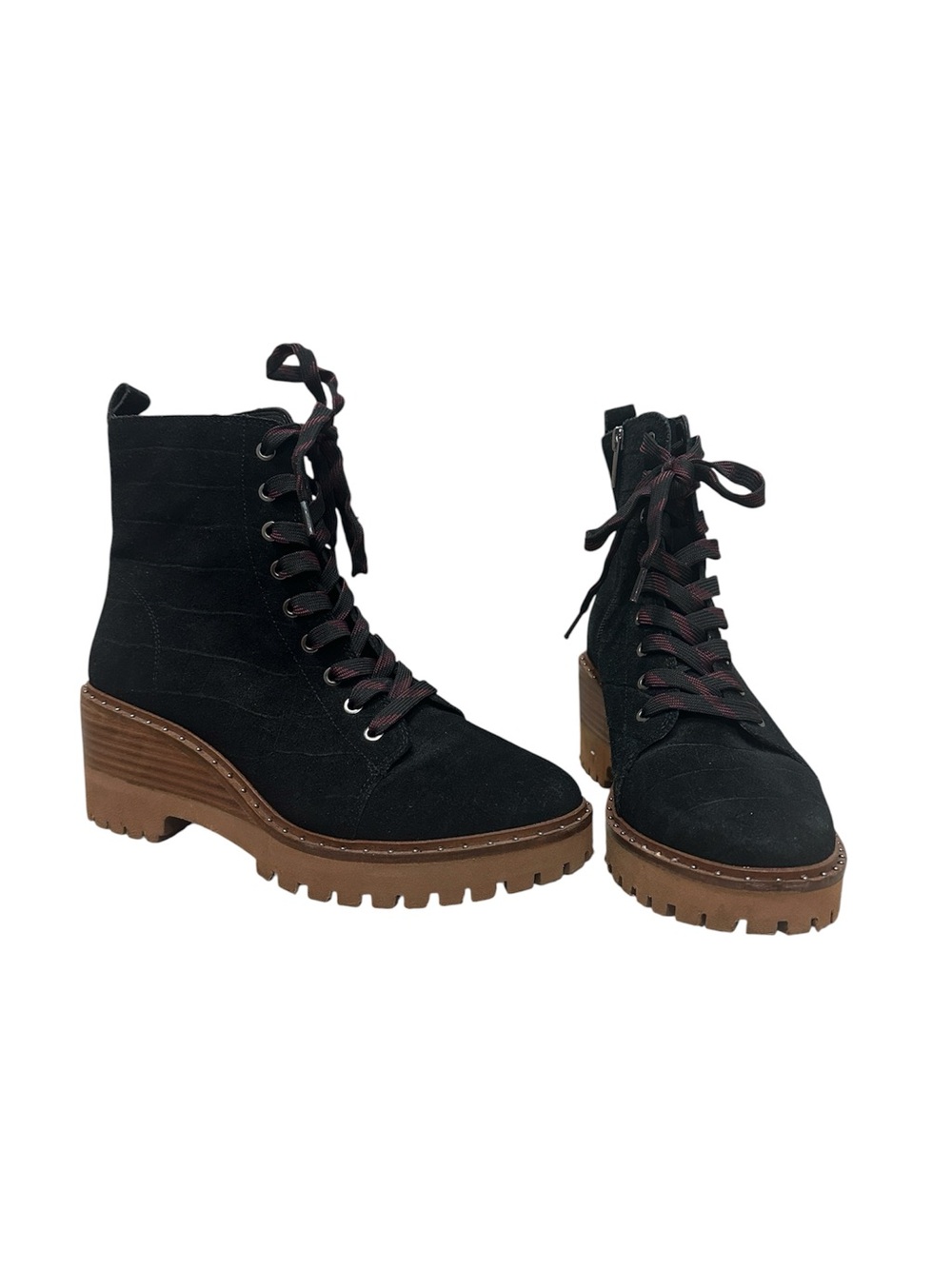 Vince Camuto Debsen Suede Lug Sole Boots Size 8.5 Euro 39 Black